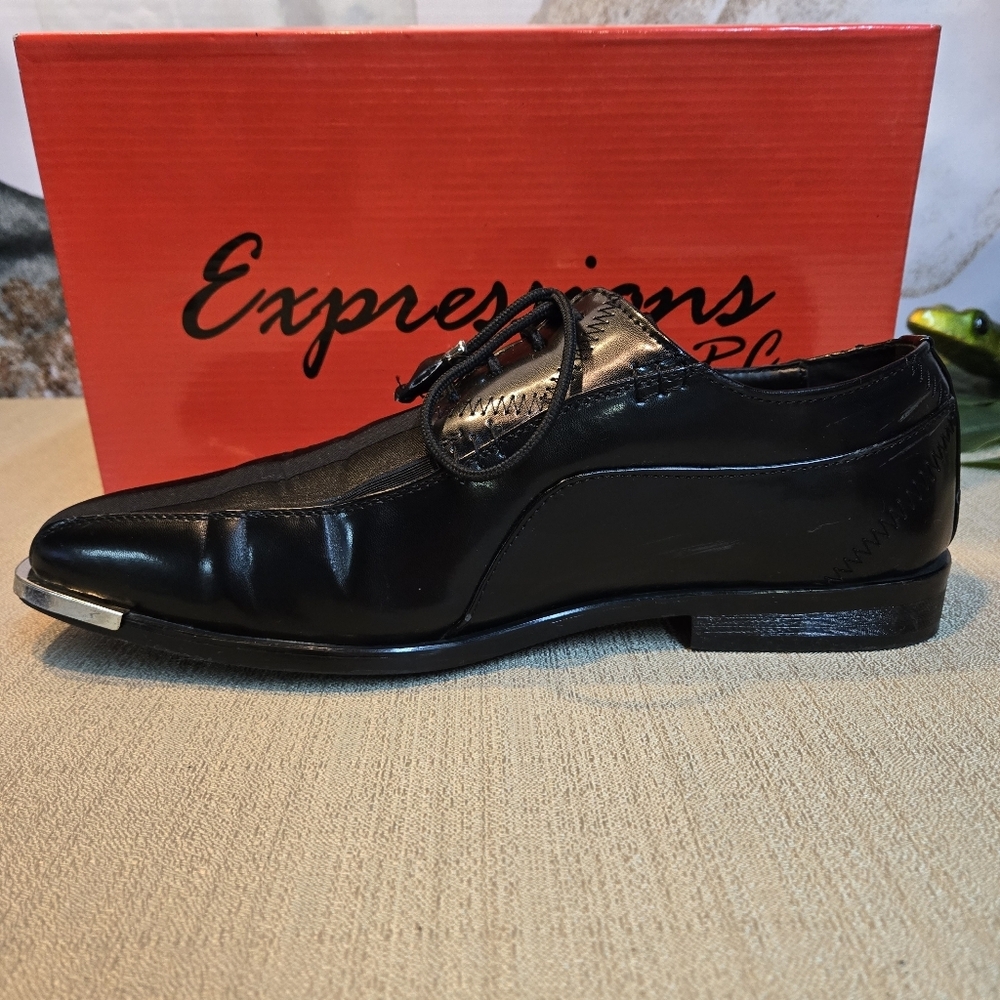 Men's Formal Black Lace Up Shoes Size 12 - Modern Wedding Prom Party Shoes - Picture 6 of 12